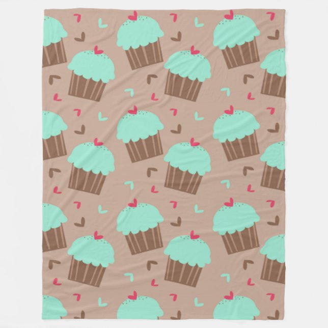 Green Mint Cupcake Fleece Blanket (Front)