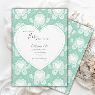 Green Mint Floral Whimsical Heart Baby Shower  Invitation