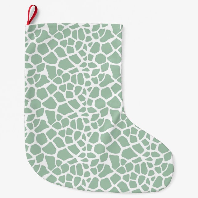 Green Mint Giraffe Print Large Christmas Stocking (Front)