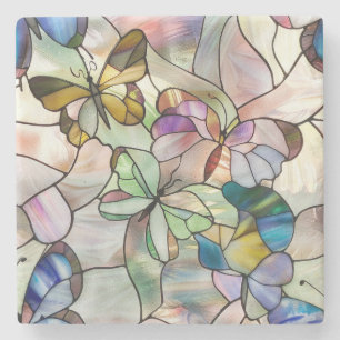 Green Mint Gold Blue Butterflies Stone Coaster