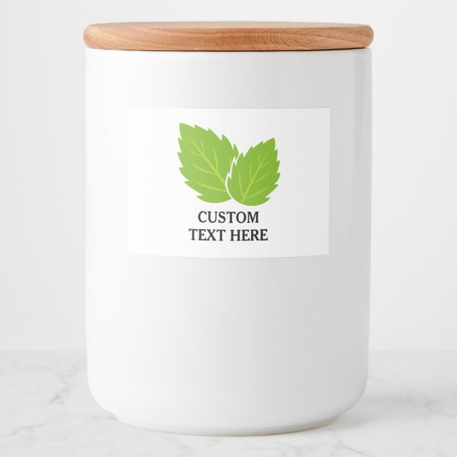 Green mint leafs herb illustration custom food label (Front)