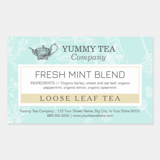 Green Mint - Loose Leaf Tea Label Sticker (Front)