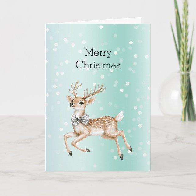 Green Mint Ombre Confetti Deer Christmas Card (Front)