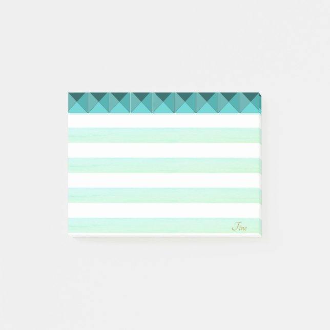 Green  Mint Pyramid Shapes & Stripes Post-it Notes (Front)