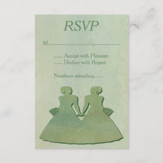 Green Mint Rustic Lesbian Wedding RSVP Card