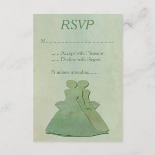 Green Mint Rustic Lesbian Wedding RSVP Card