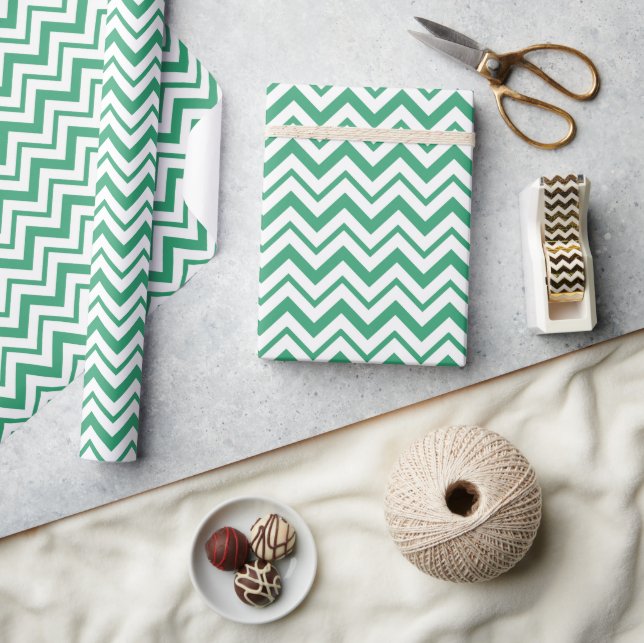 Green Mint Zig Zag Stripe Wrapping Paper (Crafts)