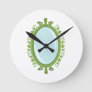 Green Mirror Round Clock