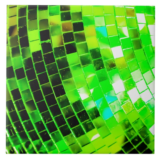 Green Mirrored Disco Ball Ceramic Tile (Front)