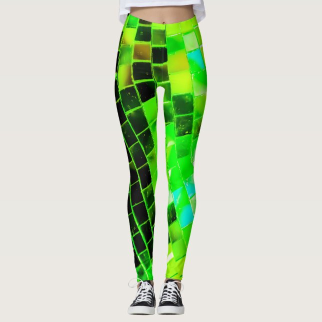 Green Mirrored Disco Ball Leggings (Front)