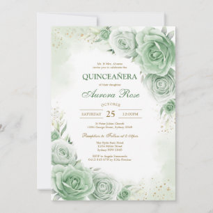 Green Mis Quince Quinceañera Birthday Invitation