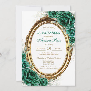 Green Mis Quince Quinceañera Birthday Invitation