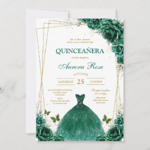 Green Mis Quince Quinceañera Birthday Invitation