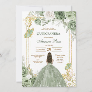 Green Mis Quince Quinceañera Birthday Invitation