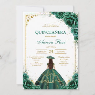 Green Mis Quince Quinceañera Birthday Invitation