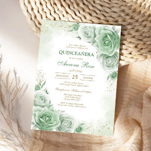 Green Mis Quince Quinceañera Birthday Invitation