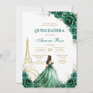 Green Mis Quince Quinceañera Birthday Invitation