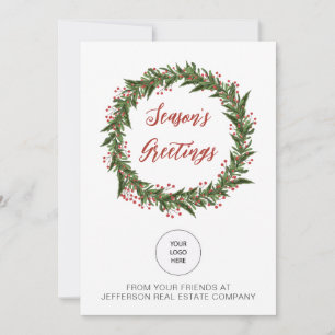 Green Mistletoe Wreath Company Logo Business Holiday Card