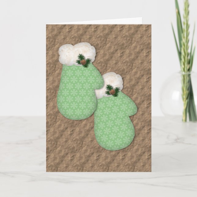 Green Mittens Large Font Christmas Card (Front)