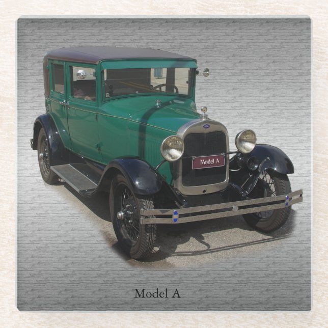 Green Model A glass coaster (Front)