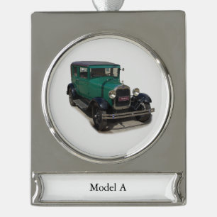 Green Model A Silver Plated Banner Ornament
