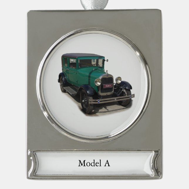 Green Model A Silver Plated Banner Ornament (Front)