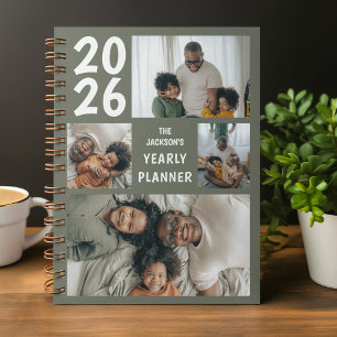 Green Modern 4 Photo Collage Yearly Planner