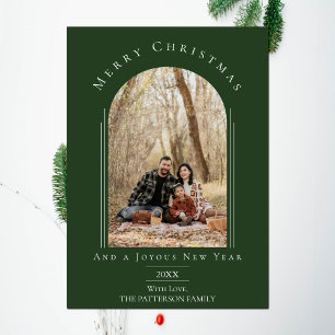 Green Modern Arch Frame Holiday Photo Card