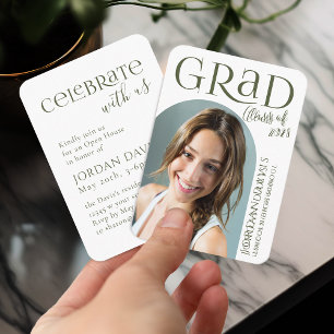 Green Modern Arch Photo Graduation Announcement
