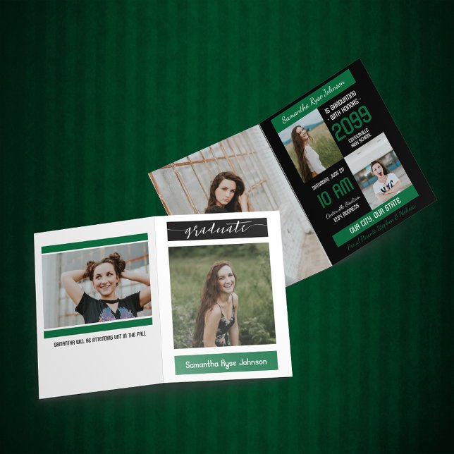 Green Modern Block 5-Photo Graduation Invitation (Creator Uploaded)