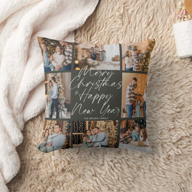 Green Modern Boho 8 Photo Collage Christmas  Cushion (Blanket)