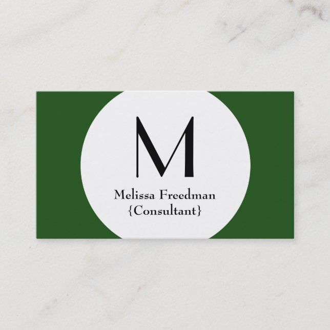 Green Modern Circle Custom Monogram Business Cards (Front)