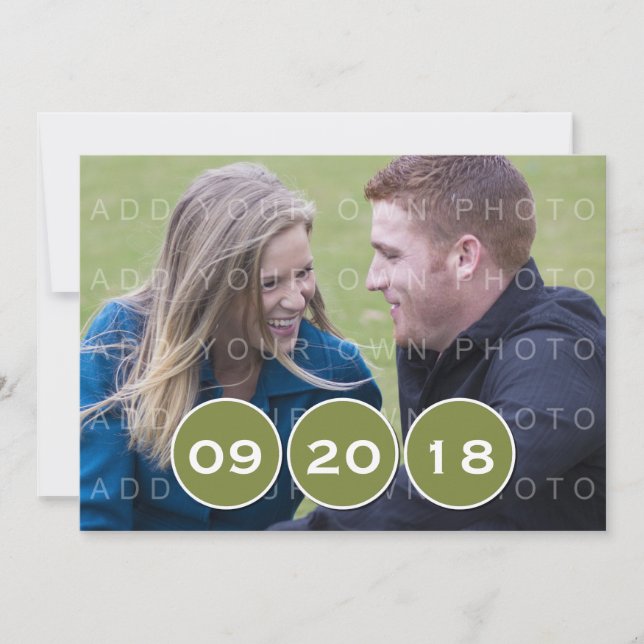 Green Modern Circles Photo Save the Date Invite (Front)