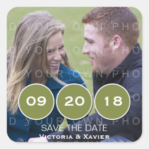 Green Modern Circles Photo Save the Date Stickers