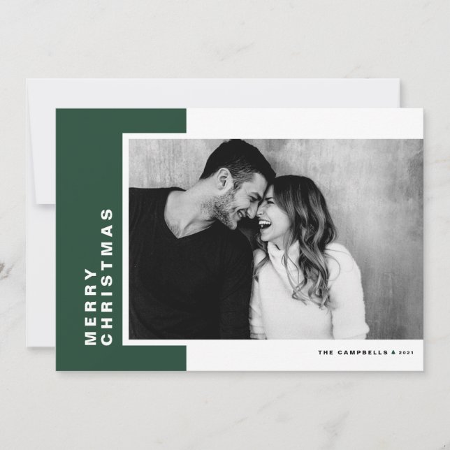 Green Modern Colour Block Merry Christmas Photo Holiday Card (Front)