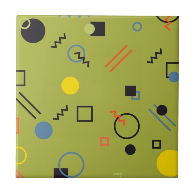 Green, modern, cool, trendy, urban,Memphis pattern Ceramic Tile (Front)