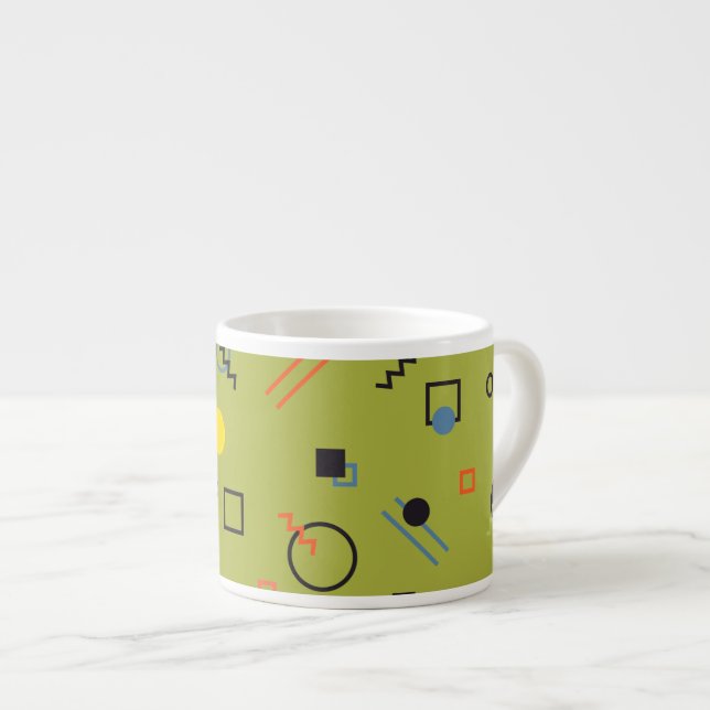 Green, modern, cool, trendy, urban,Memphis pattern Espresso Cup (Front Right)
