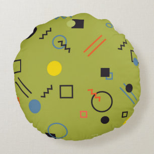 Green, modern, cool, trendy, urban,Memphis pattern Round Cushion