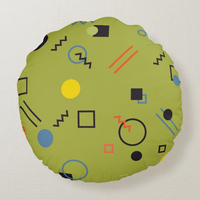 Green, modern, cool, trendy, urban,Memphis pattern Round Cushion (Back)