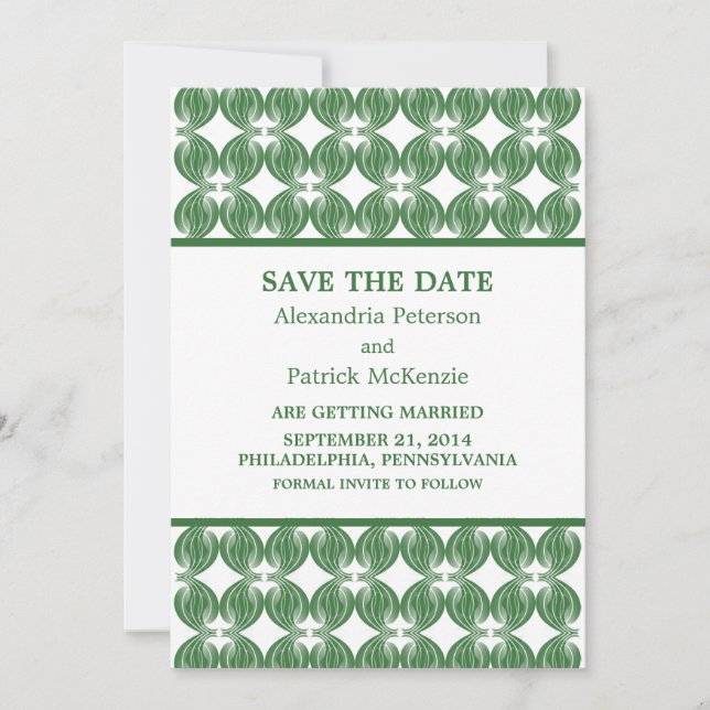 Green Modern Deco Save the Date Invite (Front)