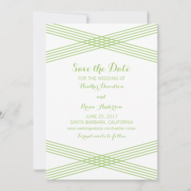 Green Modern Deco Save the Date Invite (Front)