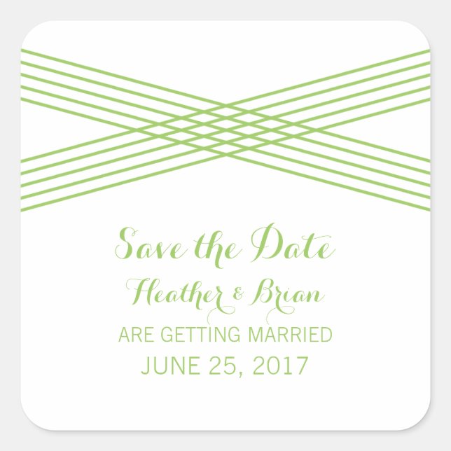 Green Modern Deco Save the Date Stickers (Front)