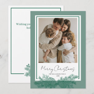 Green Modern Elegant Botanical Photo Christmas Holiday Card