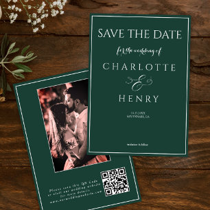 Green Modern Elegant Calligraphy Photo QR Code  Save The Date