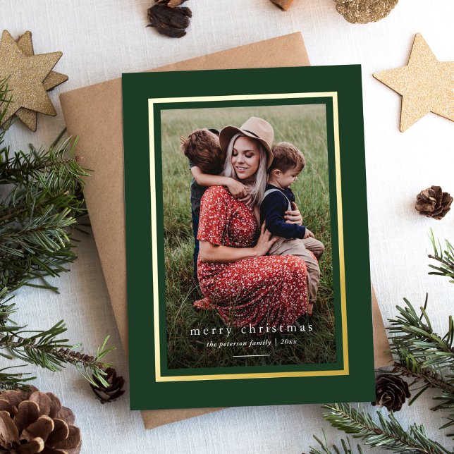 Green Modern Elegant Frame Simple Merry Christmas Foil Holiday Card (Creator Uploaded)