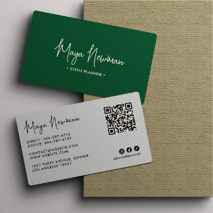 GREEN Modern Elegant Minimal QR Code Professional  Business Card