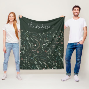 Green modern elegant rustic botanical family fleece blanket