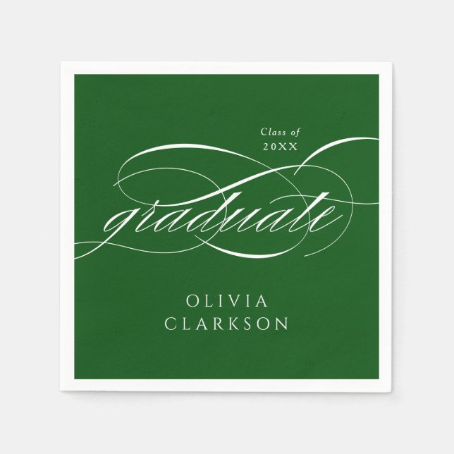 Green Modern Elegant Script Graduation Party Napkin (Front)