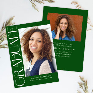 Green Modern Elegant Vertical Two Photo Graduation Invitation