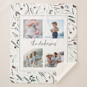 Green modern elegant watercolor botanical 4 photo sherpa blanket